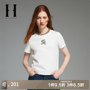 字母休閑百搭短款 SEASON 女 合體含棉短袖 圓領T恤女裝 HIGH春季 新款