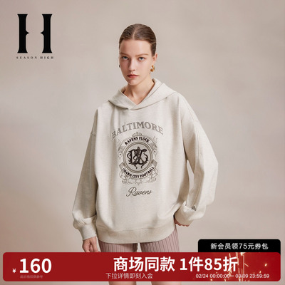 SEASONHIGH冬刺绣连帽宽松卫衣