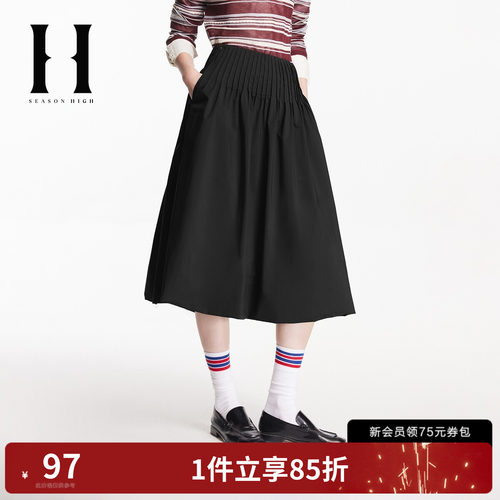 松紧弹力腰头，单侧隐形拉链，腰部压褶设计