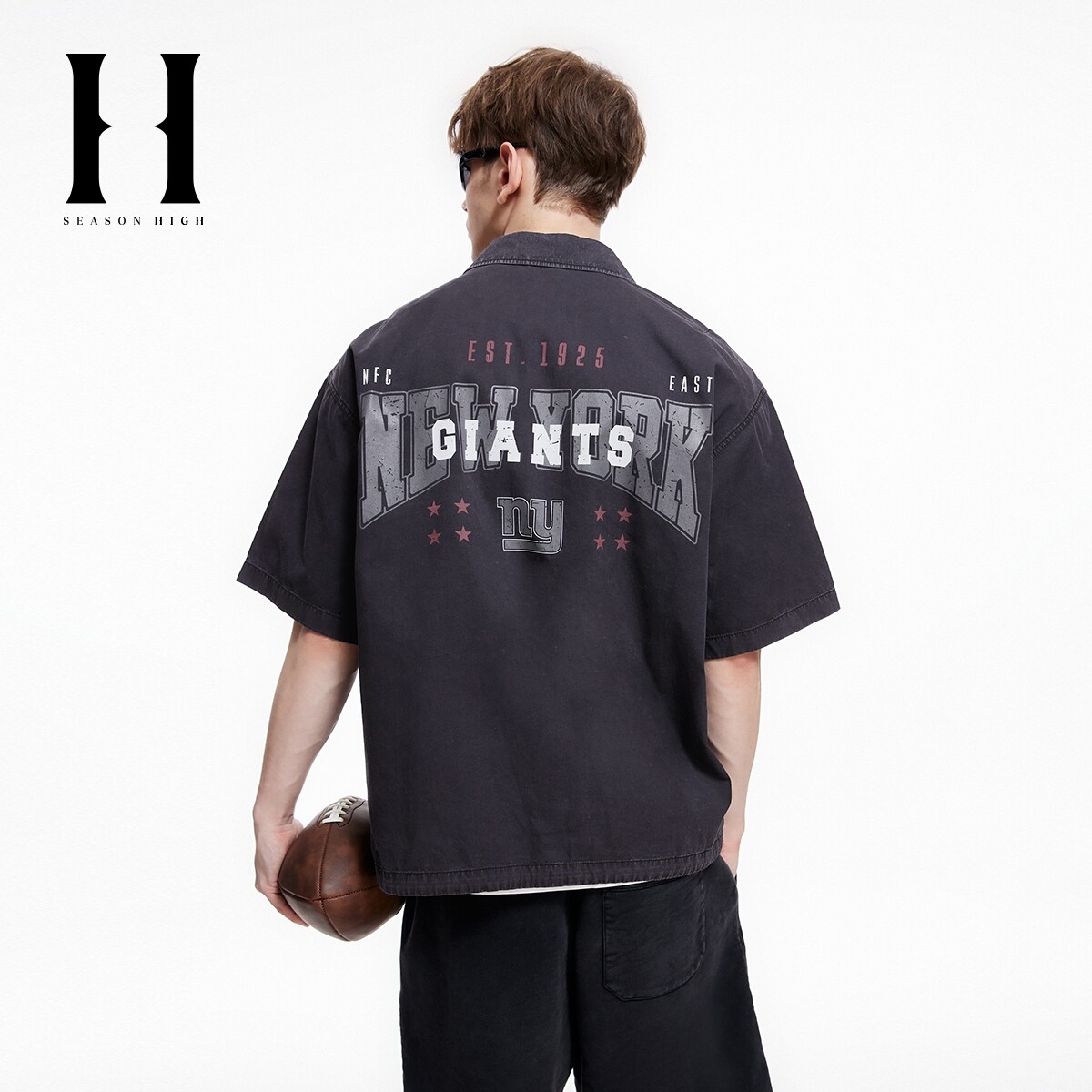 NFL联名短袖夹克男装宽松翻领纽约巨人队可调节日常休闲