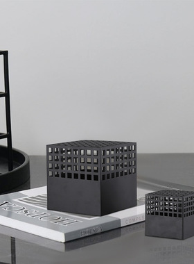 北欧黑色盒子摆件简约售楼处办公室桌面装V饰品创意软装