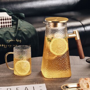 冷水壶玻璃耐高温高颜值v装水容器凉水杯大容量果茶壶水瓶冰箱