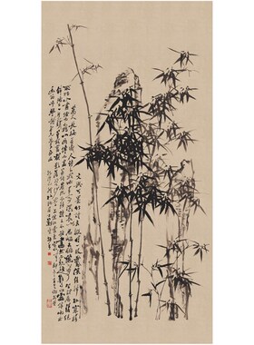 郑板桥竹石图复古书画竖幅挂轴78.8X157cZm宣纸喷绘