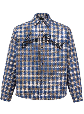 GOODBRAND 25FW蓝色格纹轻奢时尚感黑珍珠标语小香风衬衫男女同款