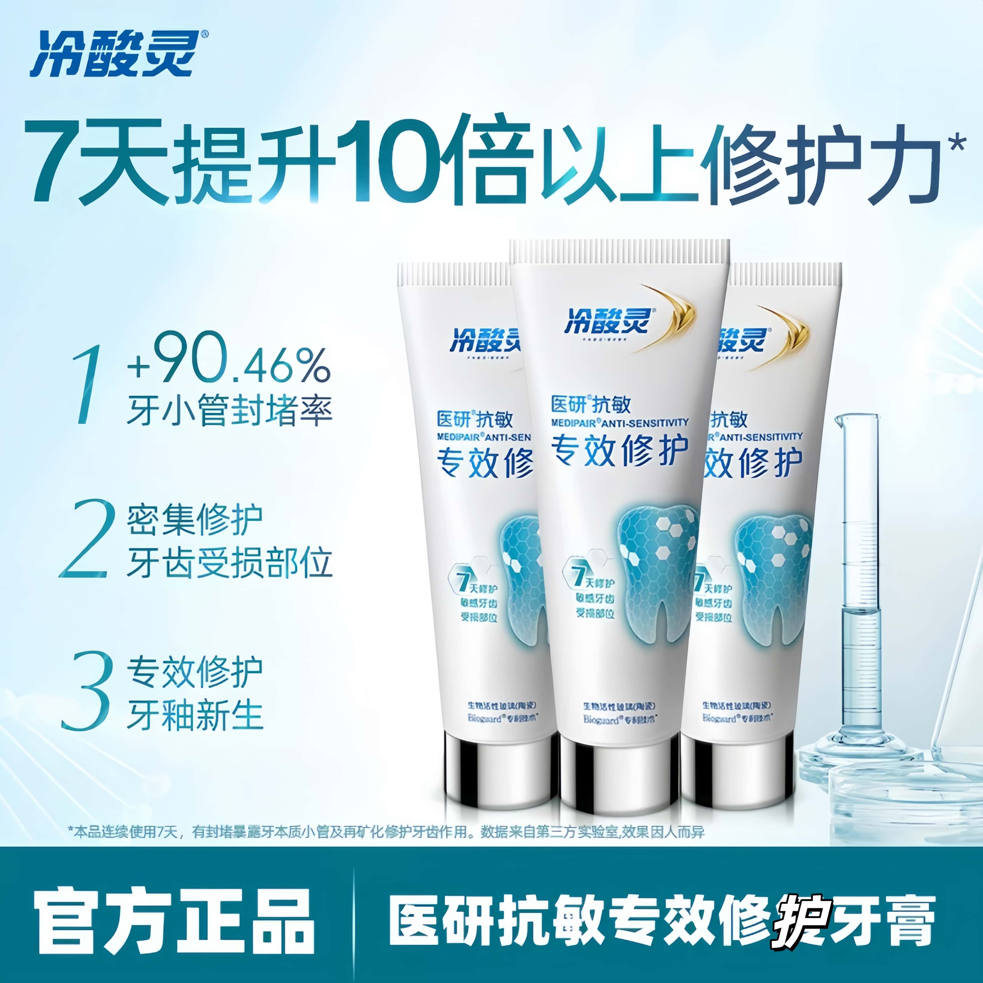 冷酸灵医研专效修护牙膏100g热感美白抗敏感牙釉质7天密集修护 正