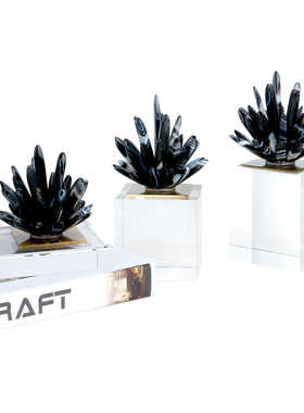 简约现代天然黑色玛瑙手工粘花摆件客厅电视柜P书房桌面家居装饰