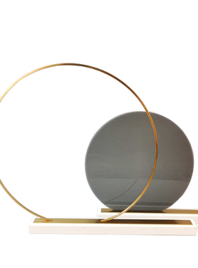 现代简约灰e色亚克力金属圆环屏风大理石摆件轻奢装饰品玄关工艺