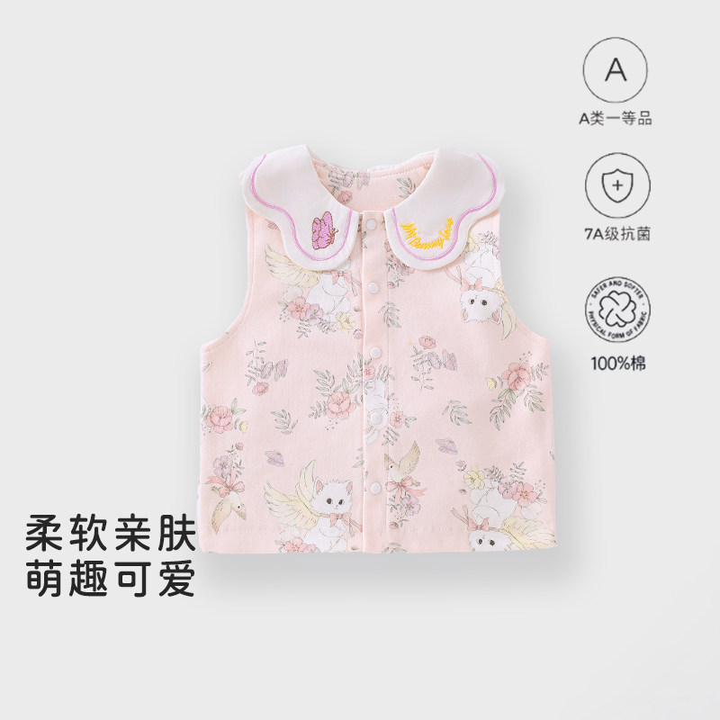 婴儿春秋款纯棉马甲男女宝宝7A抗菌保暖坎肩森系外套加厚双层上衣