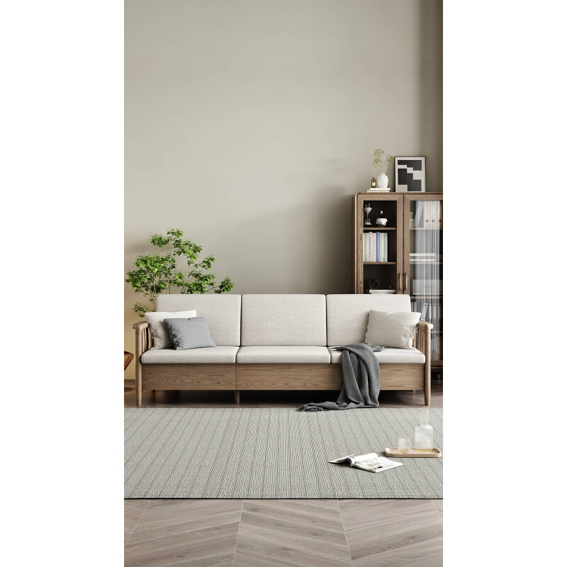 新款北欧储物实木沙发现代简约小户型布艺冬夏两用木沙发客厅家具