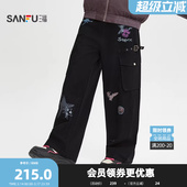 街潮宽松长裤 三福2026夏季 飘带休闲裤 趣味涂鸦工装 520865 男士