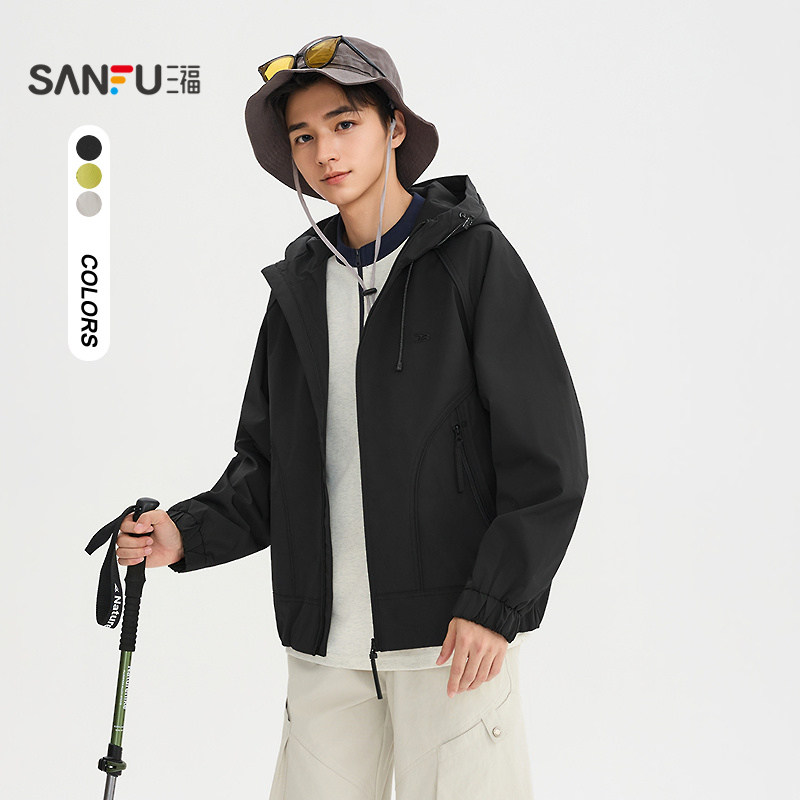 三福2026春季男士小标捆边拉链口袋夹克 户外休闲服外套516750