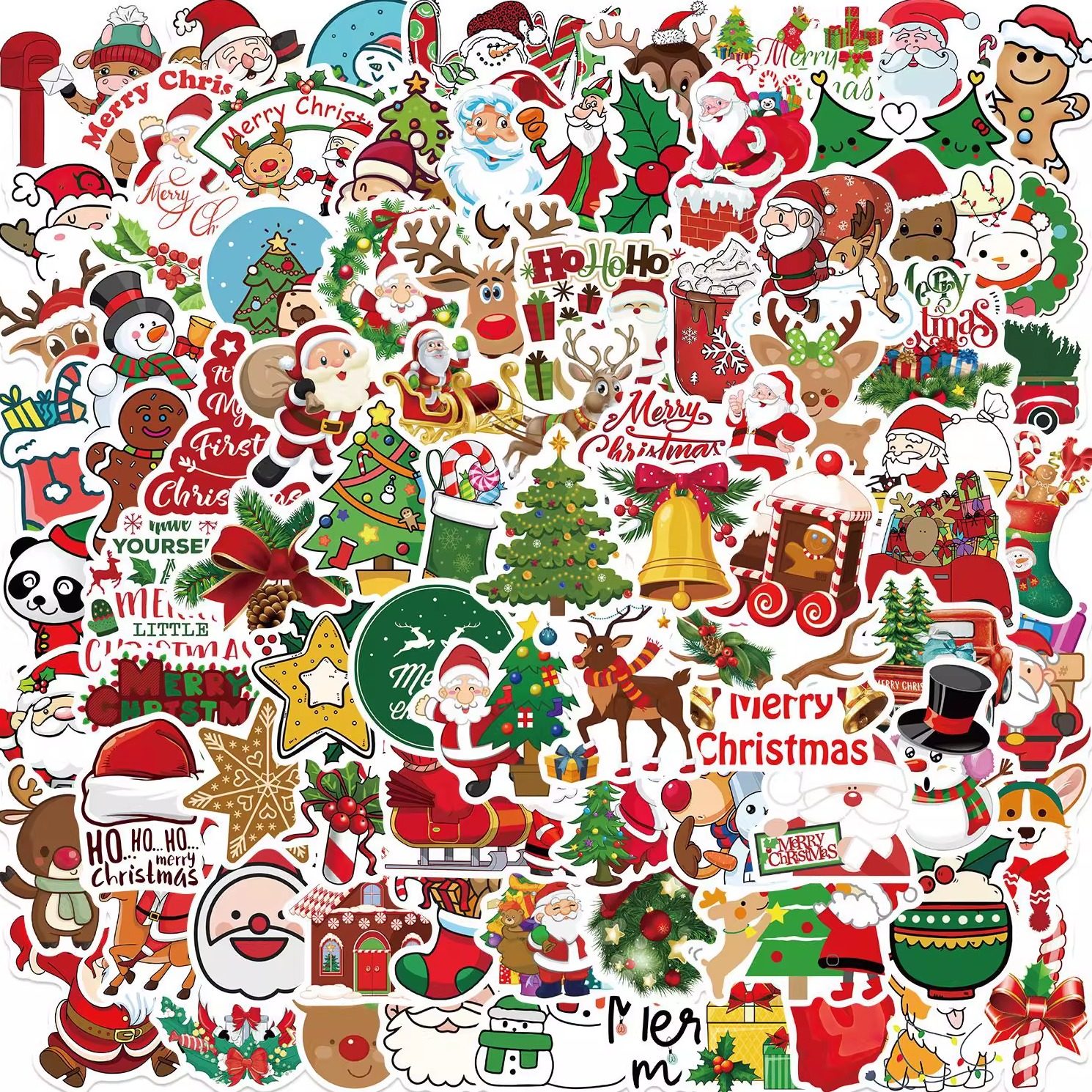200张新款圣诞节贴纸卡通可爱圣诞老人雪人圣诞树节日礼物活动装饰素材diy手机笔记本电脑行李箱吉他防水贴画