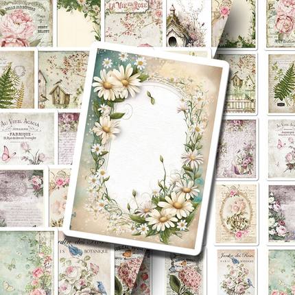 60张复古文艺贴纸植物花卉鲜花创意个性diy素材手机壳笔记本电脑平板ipad房间桌面装饰防水贴画