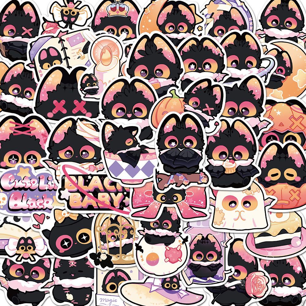 40张小蝠可爱设计师原创卡通q版不重复高颜值防水涂鸦手账贴纸ins风高