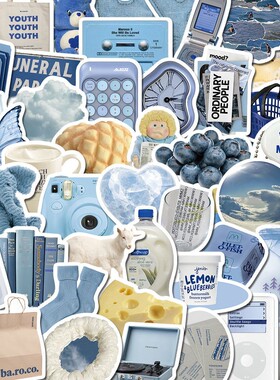 227张ins风蓝色系防水贴纸简约小众高级感韩版少女心手机壳笔记本电脑ipad收纳盒装饰diy可爱创意贴纸