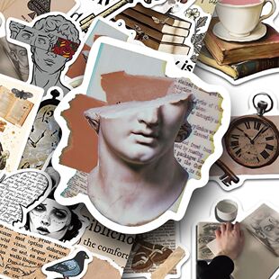 100张Dark Academia贴纸欧美风复古简约慵懒怀旧创意手账手机壳笔记本电脑平板diy装饰防水贴画