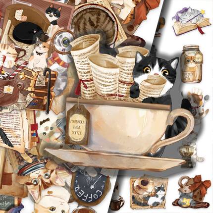 100张魔法猫咖猫咪贴纸魔法小猫创意diy手账素材手机壳笔记本电脑平板ipad装饰贴画