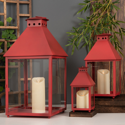 欧式覆古红色婚庆蜡烛pn台走煤油灯罩防风灯笼软装品摆件拍摄道具