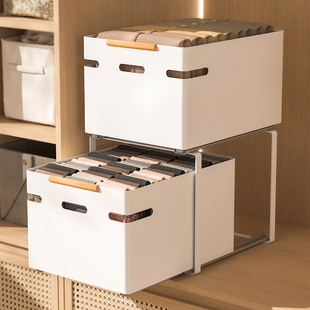 衣柜拉篮抽屉式 i免打孔分层收纳筐衣帽间内置滑轨金属推拉多层裤