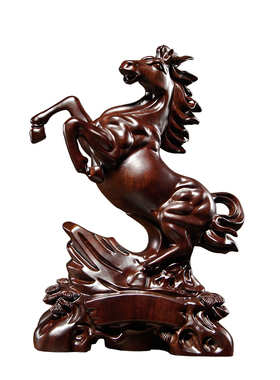 黑檀木雕马到成功摆件实木质生肖马家居客K厅装饰摆T设开业工艺礼