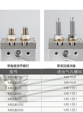 气动回转旋转摆台气缸MSQB/HRQ10A20/30/50/70/100/200A1Z0R缓冲