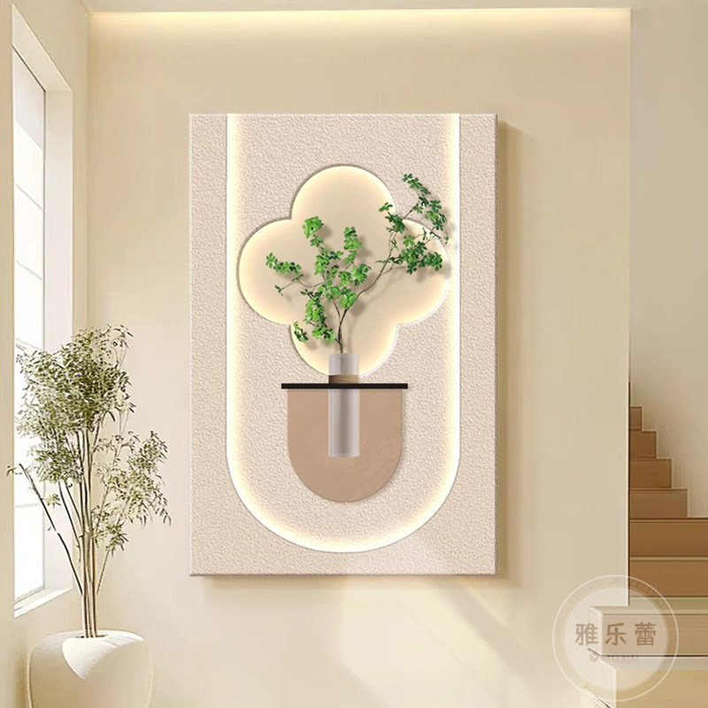 2024奶d油风客厅装饰画水培绿植发光高级感砂岩高档玄关沙发后挂,家居饰品,现代装饰画,淘宝优惠券,粉丝福利购,淘宝优惠卷