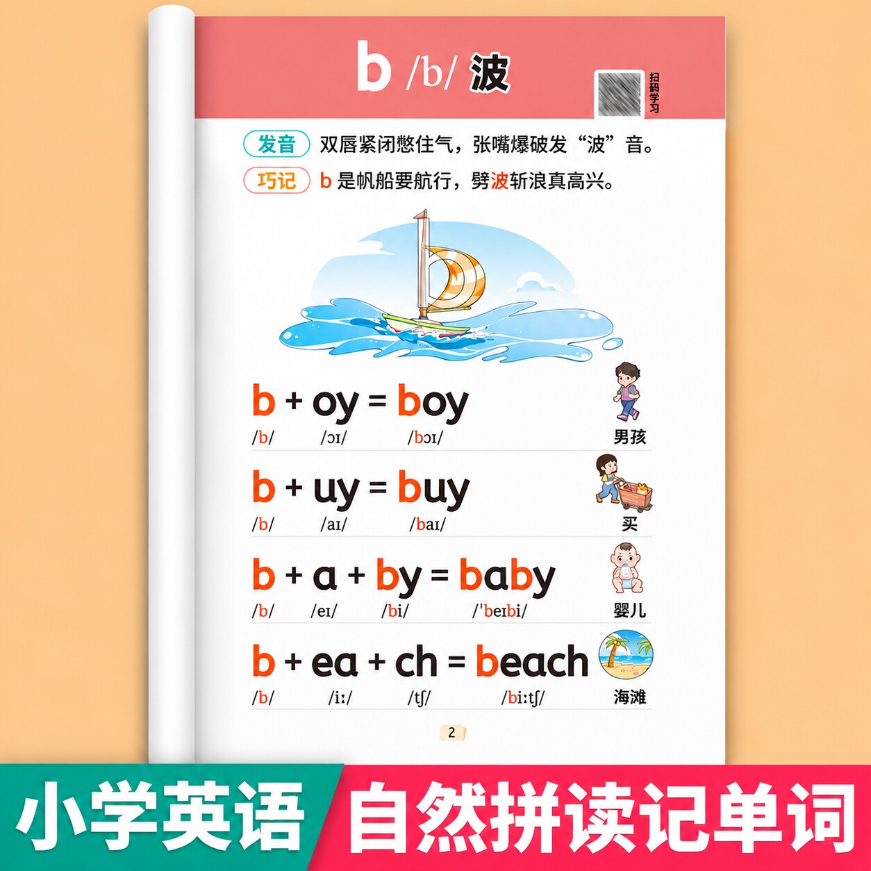 小学英语自然拼读教材和音标记单词一本通单词汇总表语法大全记背48个国际音标零基础小学生入门拼读法句型句式语法速记发音规则表
