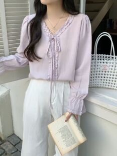 温柔上衣 木耳边V领衬衫 甜甜专享