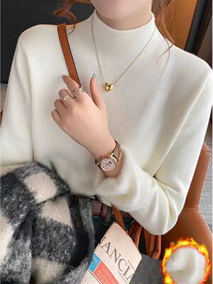 【甜甜专享】加绒 一体绒打底衫  半高领针织衫