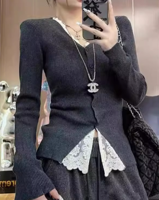 【小四专享】蕾丝拼接长袖T恤~拼接假2件开衫 11-28