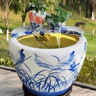 流水瀑布陶罐搭配流水盆古法缸养鱼循环鱼缸鱼池民宿覆古罐过滤器