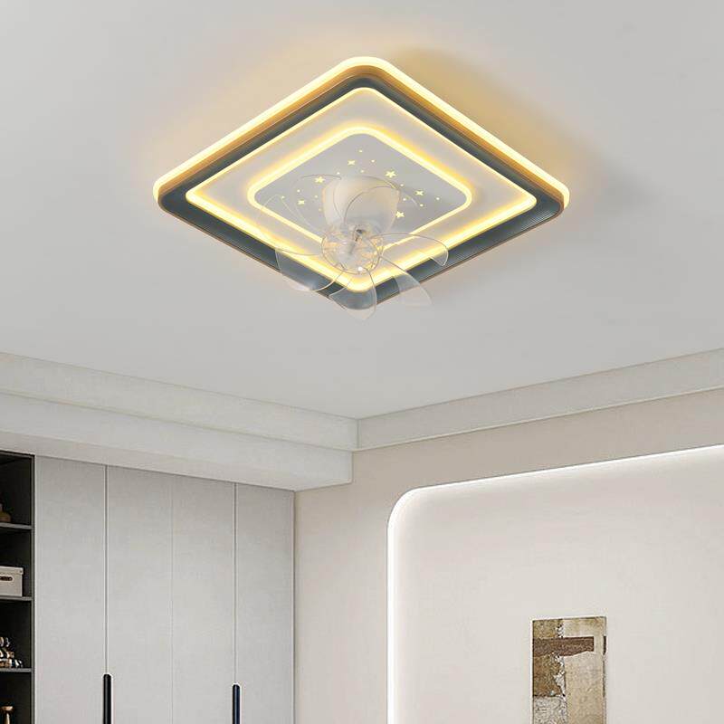 卧室电风扇灯简约现代智能摇头主卧吸顶灯房间灯饭厅一体风扇吊灯