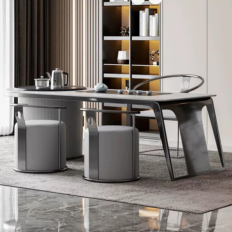 意式极简岩板茶桌椅办公室泡茶桌阳台家用客厅轻奢功夫茶桌椅组合