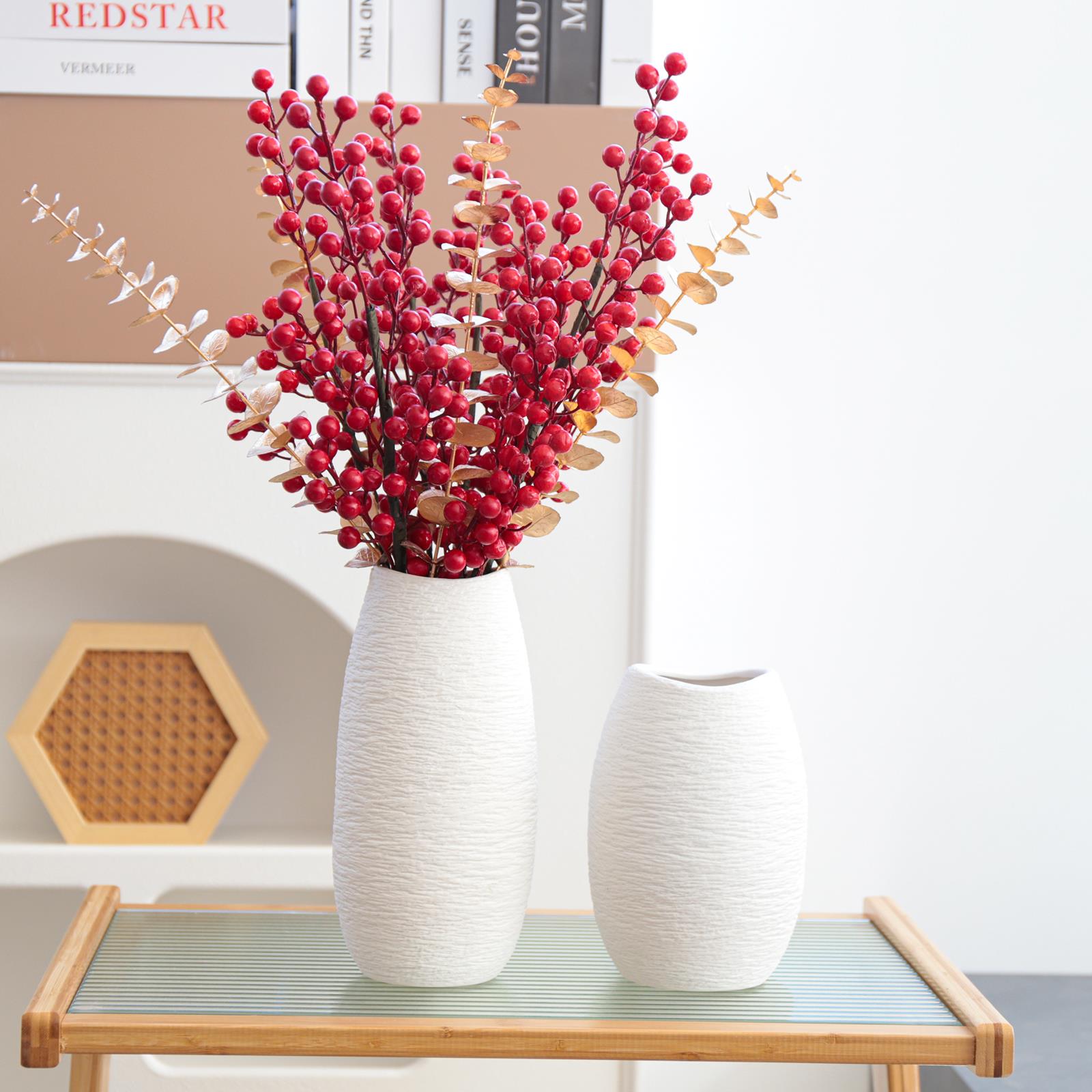 高级感发财红果陶瓷花瓶民宿样板房间插冬青水养鲜花器餐桌装饰品