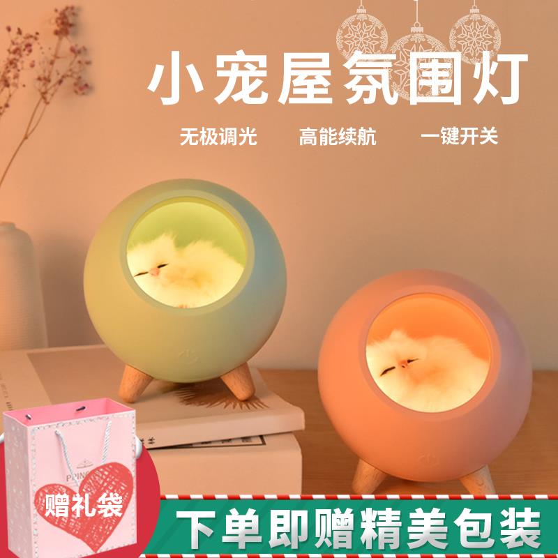 创意可爱猫咪屋小夜灯ins少女心充电式伴睡灯护眼氛围卧室床头灯