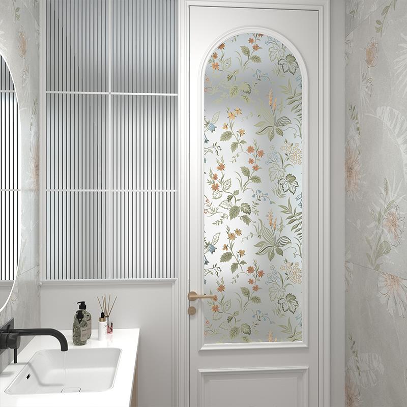 厕所门贴膜法式玻璃贴化妆室浴室拉门贴纸防窥静电透光不透人