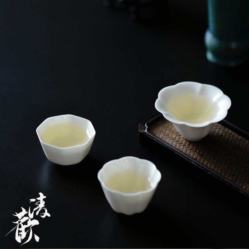 清欢丨白瓷薄胎花口茶杯 家用陶瓷品茗杯主人杯八方茶杯功夫茶具