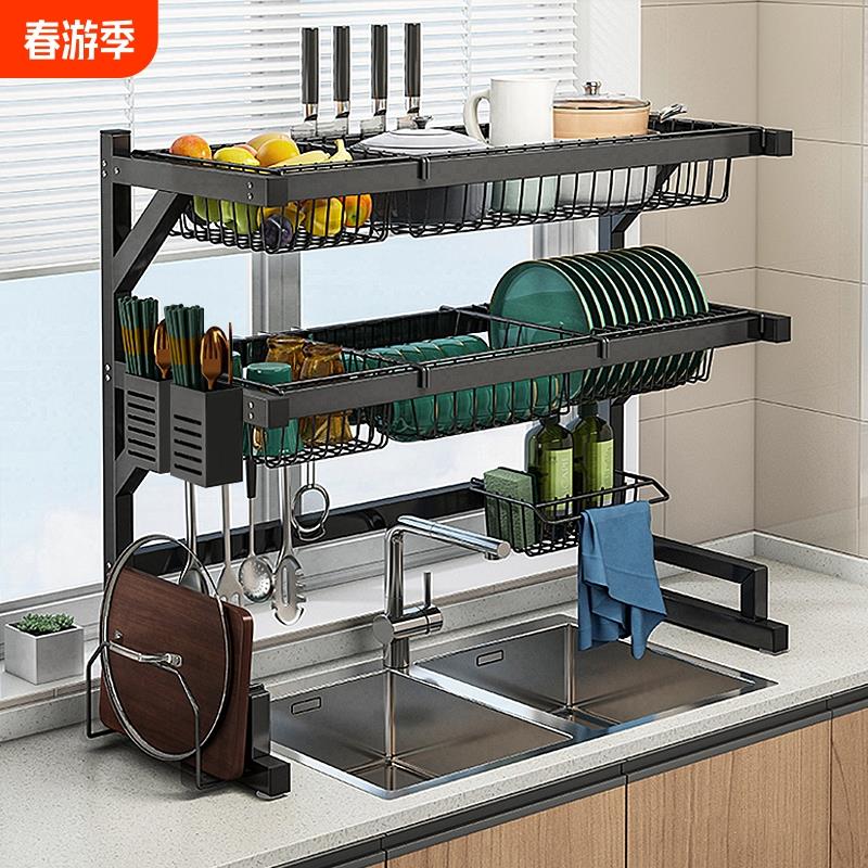 厨房水槽置物架多功能台面碗碟收纳架水池上碗盘沥水架家用洗碗架