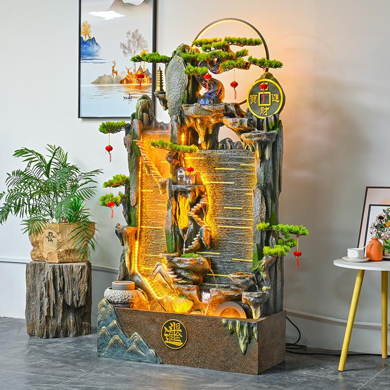 招财进宝水幕墙喷泉水景观高山流水摆件循环水客厅庭院新中式装饰
