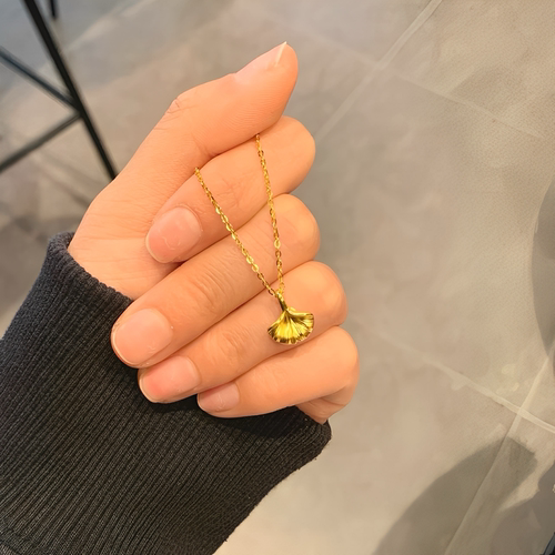 金包银工艺专柜同款定制新中式气质银杏项链毛衣链送女友节日礼物