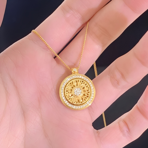 金包银工艺专柜同款定制招财白钻旋转罗盘吊坠毛衣链女友节日礼物
