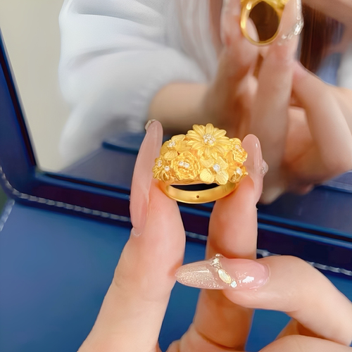 金包银工艺专柜同款定制繁花锦簇磨砂校雏菊戒指可送女友节日礼物