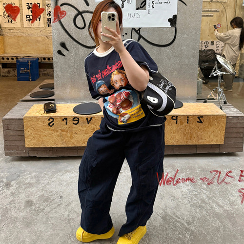 QDDSTUDIO微胖美式复古工装裤