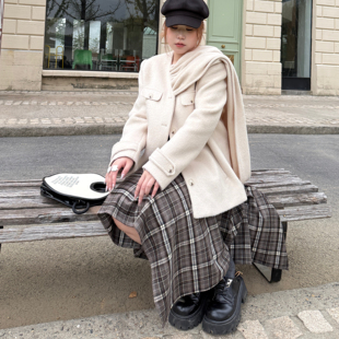 慵懒英伦复古氛围感围巾西装 微胖大码 羊毛毛呢短外套 STUDIO QDD