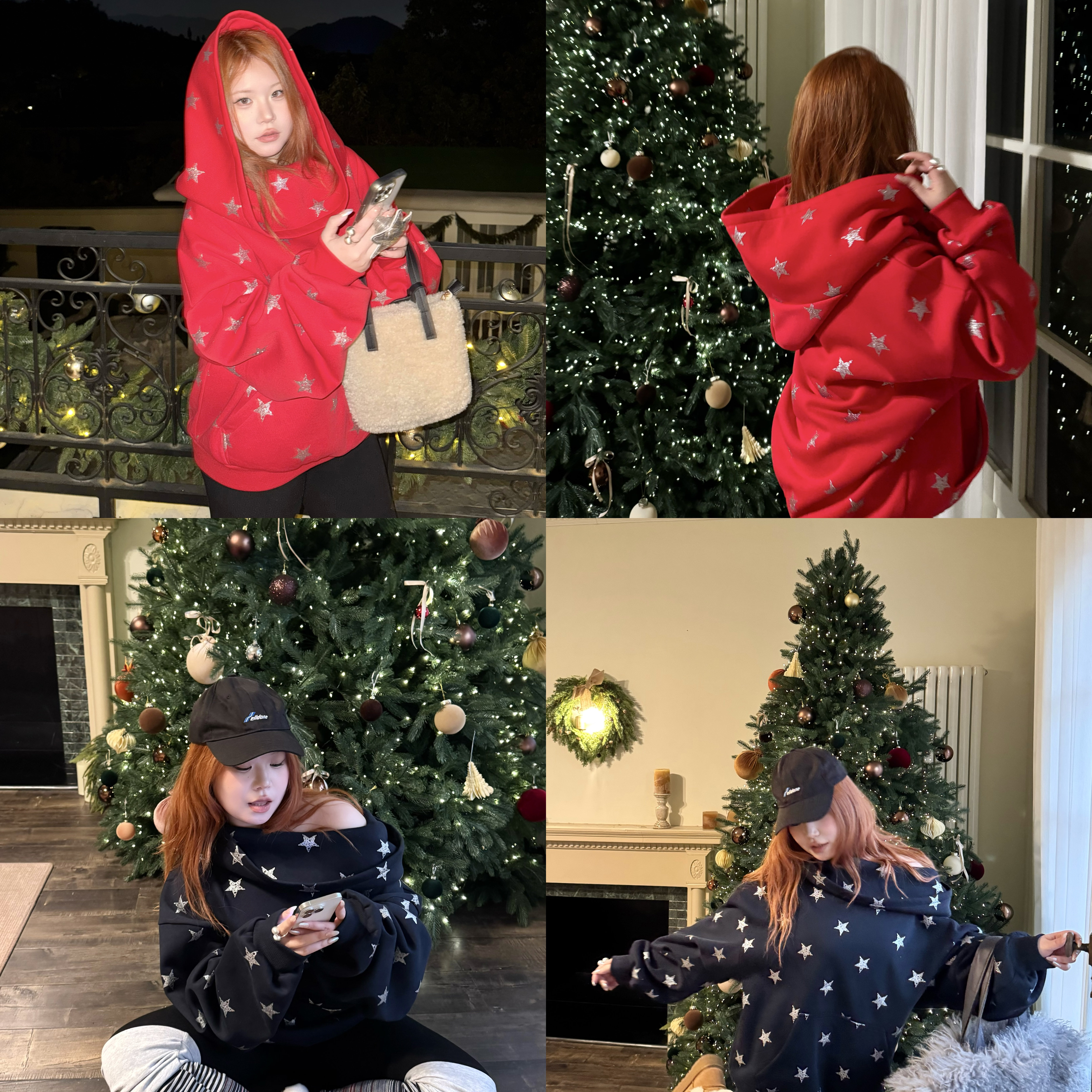 QDD STUDIO/微胖美式辣妹新年氛围感爆闪星星连帽露肩加绒卫衣女,女装/女士精品,卫衣/绒衫,淘宝优惠券,粉丝福利购,淘宝优惠卷