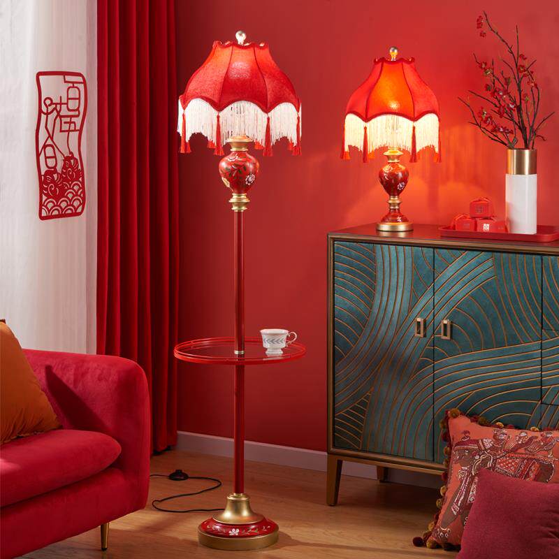 法式轻奢红色结婚落地灯欧式客厅沙发房间床头卧室新婚喜庆长明灯