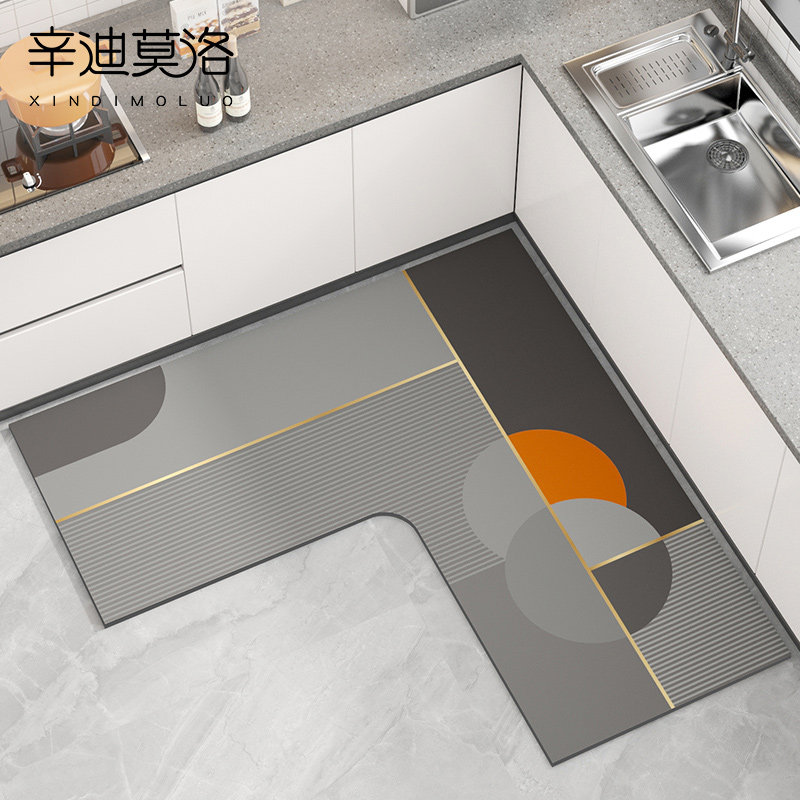厨房专用地垫2024新款免v洗可擦吸水垫防滑防油脚垫硅藻泥L型地毯,居家布艺,厨房地垫,淘宝优惠券,粉丝福利购,淘宝优惠卷