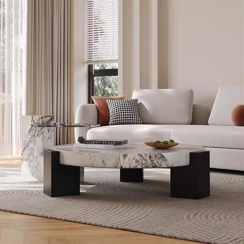 意式极简大d理石茶几客厅家用小户型现大小圆设计师款圆形茶几组