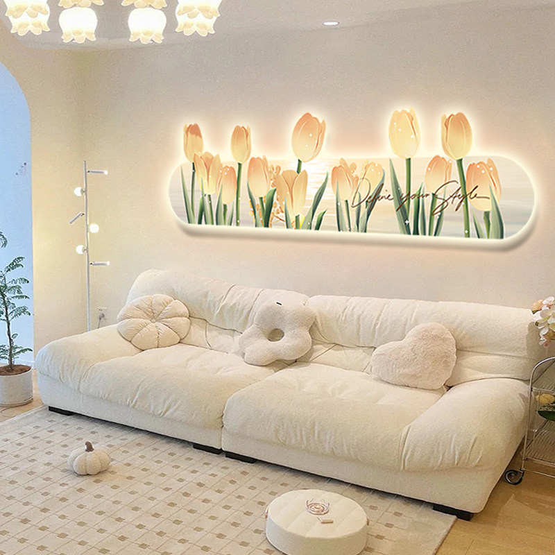 北欧客厅c装饰画简约少女房间卧室床头挂画郁金香沙发背景墙壁灯,家居饰品,现代装饰画,淘宝优惠券,粉丝福利购,淘宝优惠卷