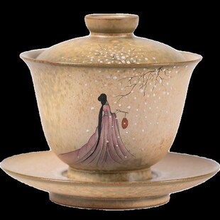 景德镇手绘三才盖碗茶杯窑变颜色釉功H夫陶瓷泡茶器白瓷敬茶碗茶